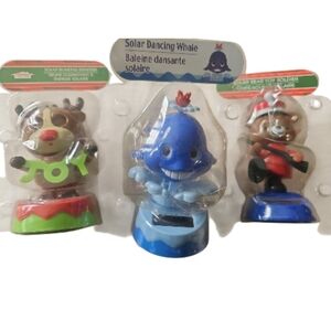 Solar Christmas Ornament  Dancing Whale Riendeer Bear and Friends Toy Set Of 3